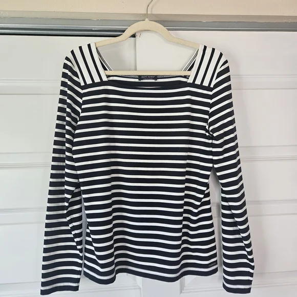 Authentic Saint James French Navy Tee - Vertical Stripe Shoulder Detail - Picture 3 of 8